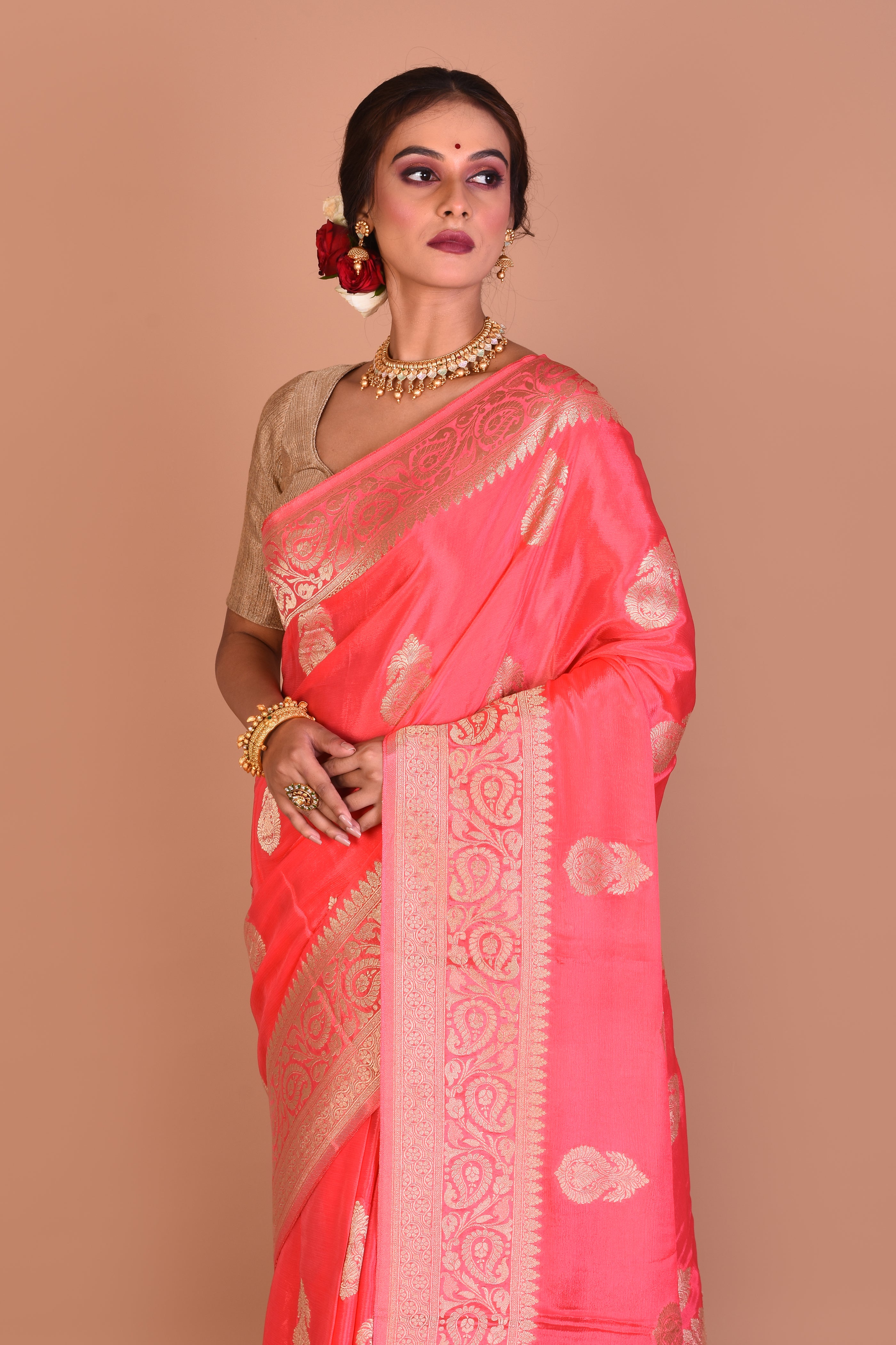 Pink Fancy Khaddi Saree with Blouse Piece - Keya Seth Exclusive