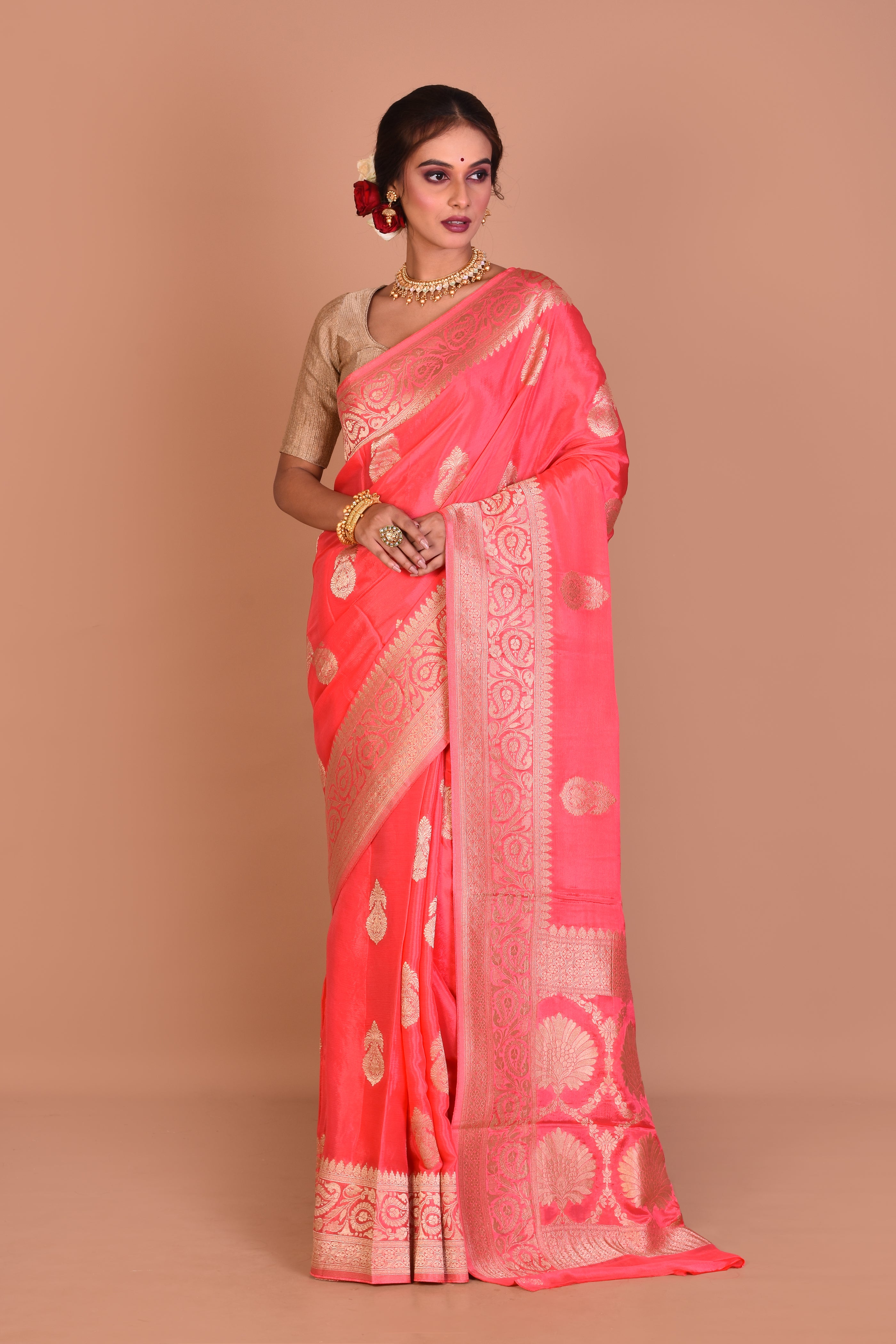 Pink Fancy Khaddi Saree with Blouse Piece - Keya Seth Exclusive