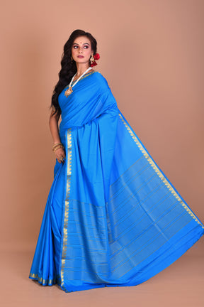 Blue Single Colored Blended Silk Saree with Blouse Piece - Keya Seth Exclusive