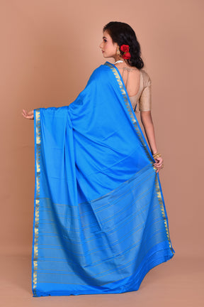 Blue Single Colored Blended Silk Saree with Blouse Piece - Keya Seth Exclusive