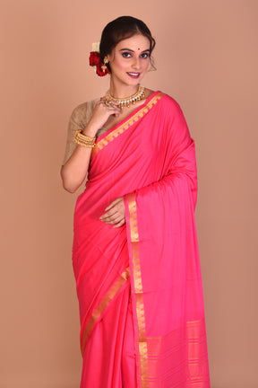 Pink Single Colored Blended Silk Saree with Blouse Piece - Keya Seth Exclusive