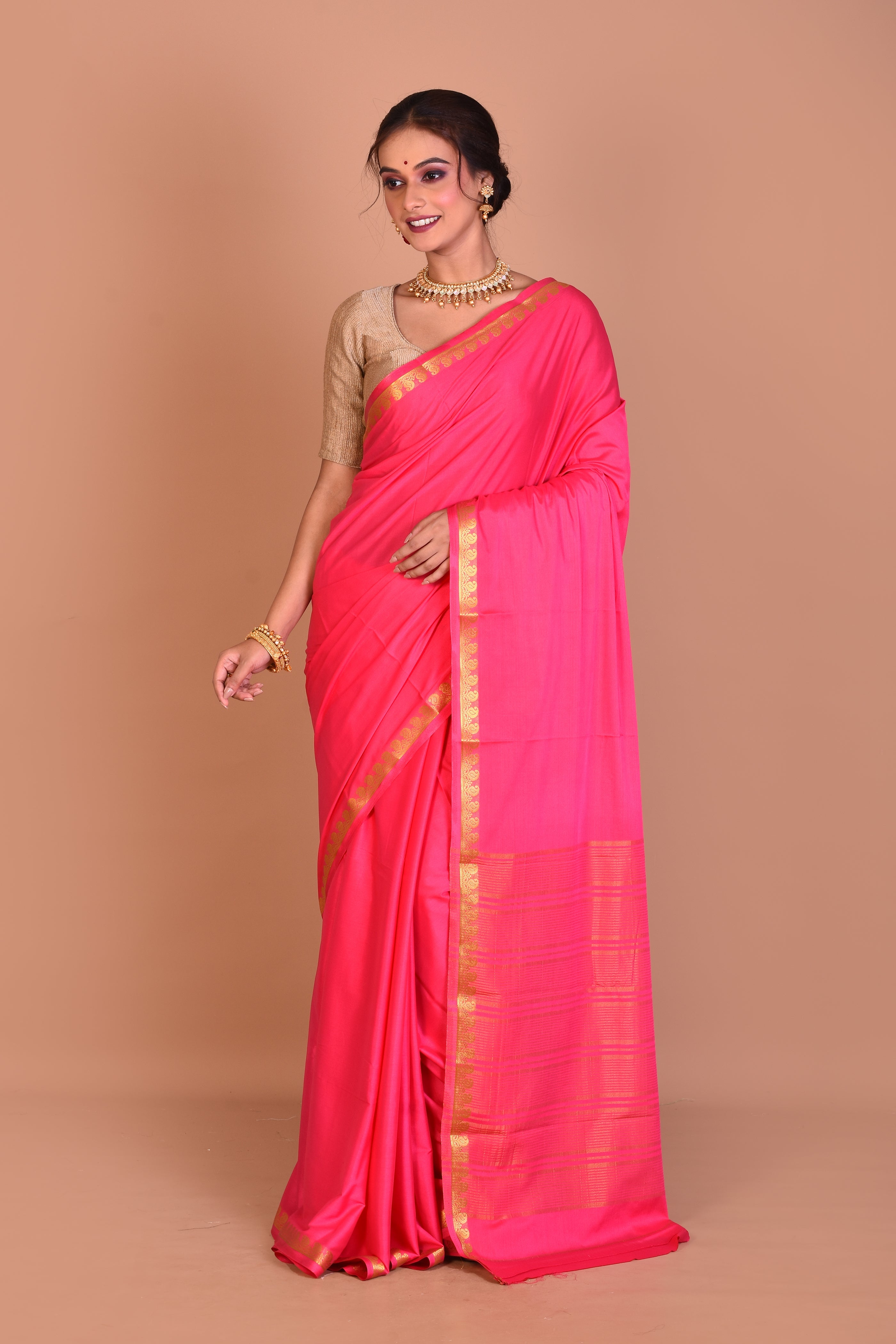 Pink Single Colored Blended Silk Saree with Blouse Piece - Keya Seth Exclusive