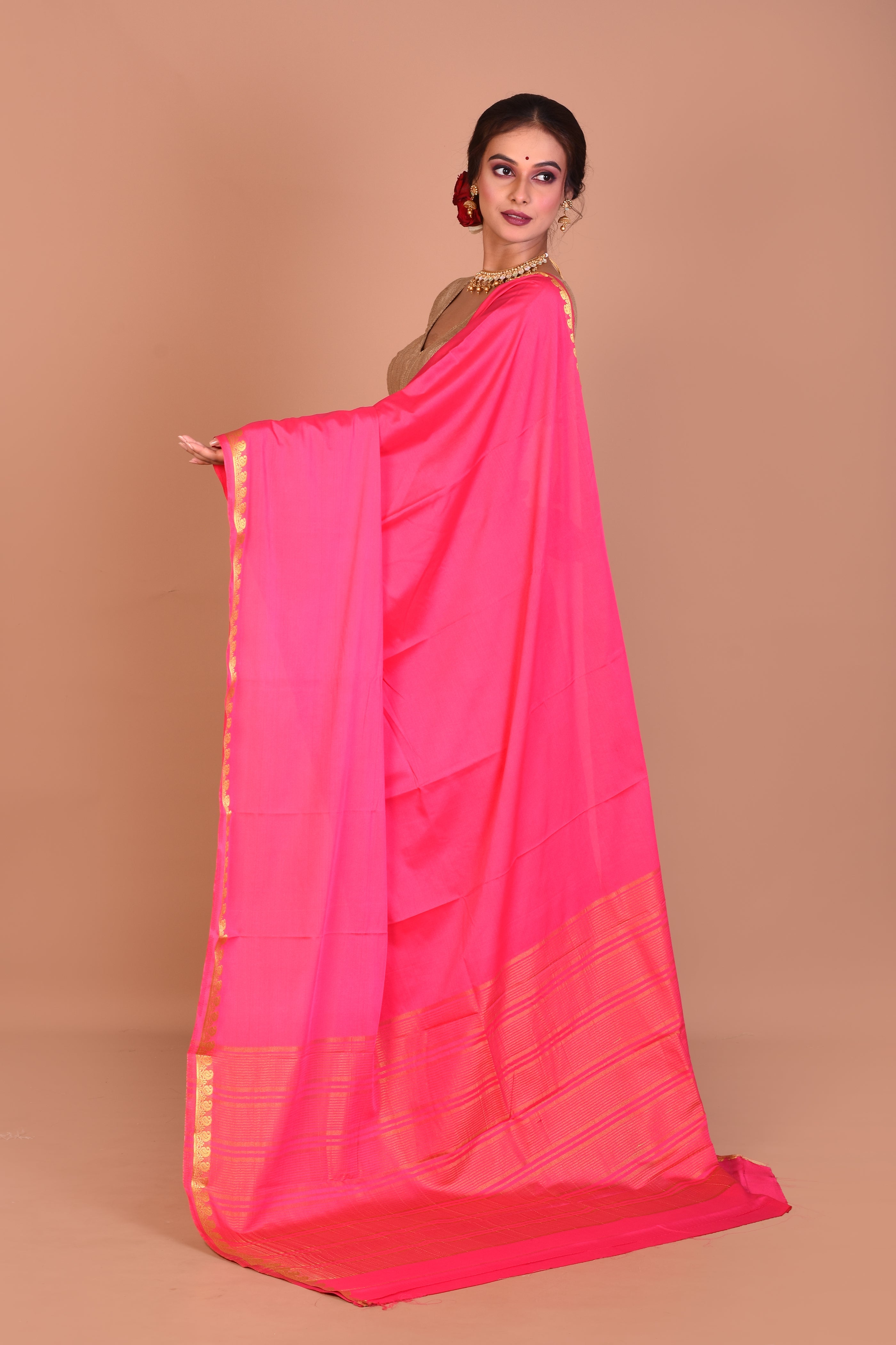 Pink Single Colored Blended Silk Saree with Blouse Piece - Keya Seth Exclusive