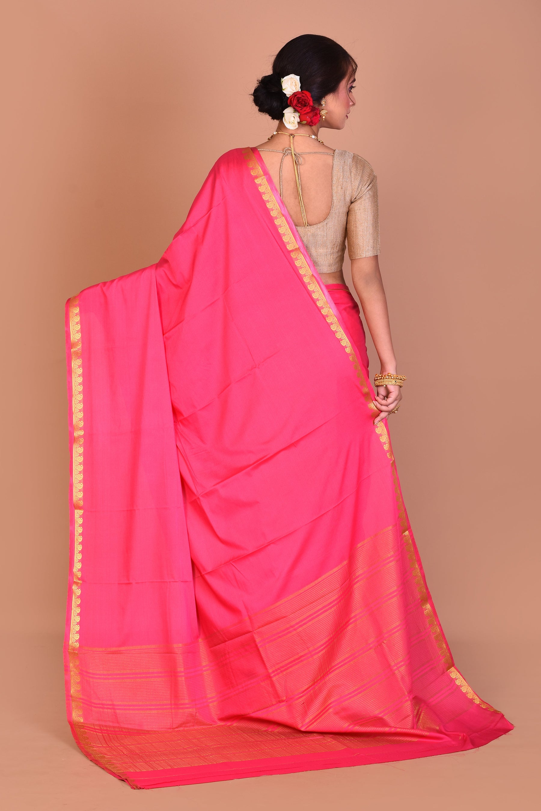 Pink Single Colored Blended Silk Saree with Blouse Piece - Keya Seth Exclusive