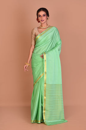 Light Green Single Colored Blended Silk Saree with Blouse Piece - Keya Seth Exclusive