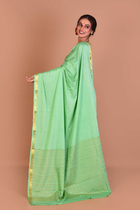 Light Green Single Colored Blended Silk Saree with Blouse Piece - Keya Seth Exclusive