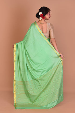 Light Green Single Colored Blended Silk Saree with Blouse Piece - Keya Seth Exclusive