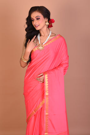 Light Pink Single Colored Blended Silk Saree with Blouse Piece - Keya Seth Exclusive