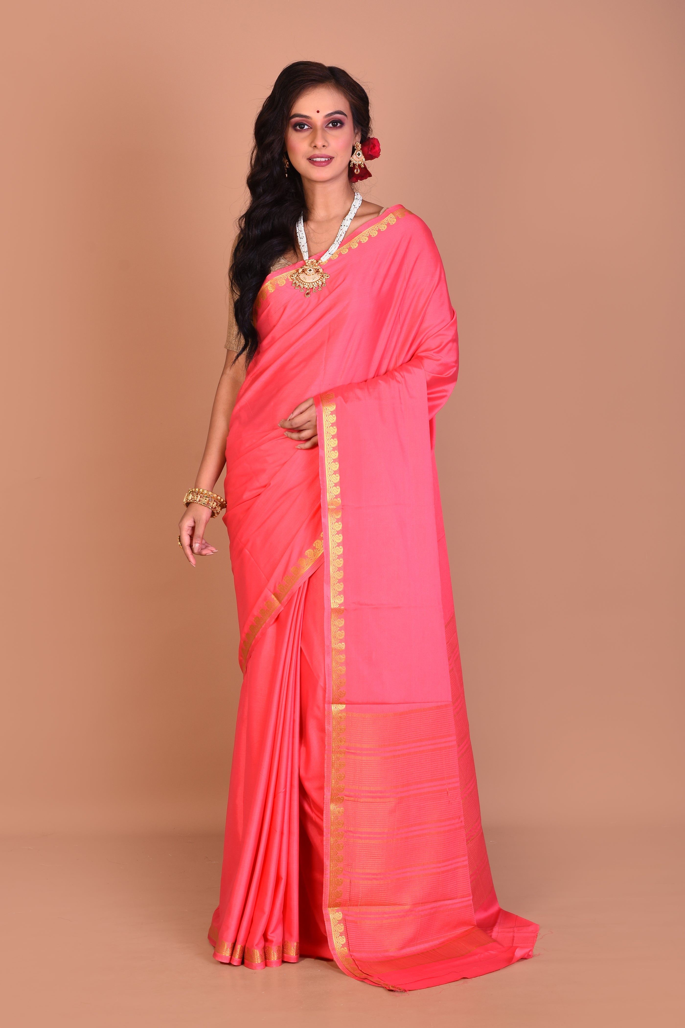 Light Pink Single Colored Blended Silk Saree with Blouse Piece - Keya Seth Exclusive