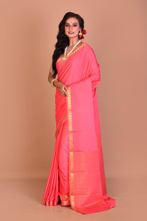 Light Pink Single Colored Blended Silk Saree with Blouse Piece - Keya Seth Exclusive