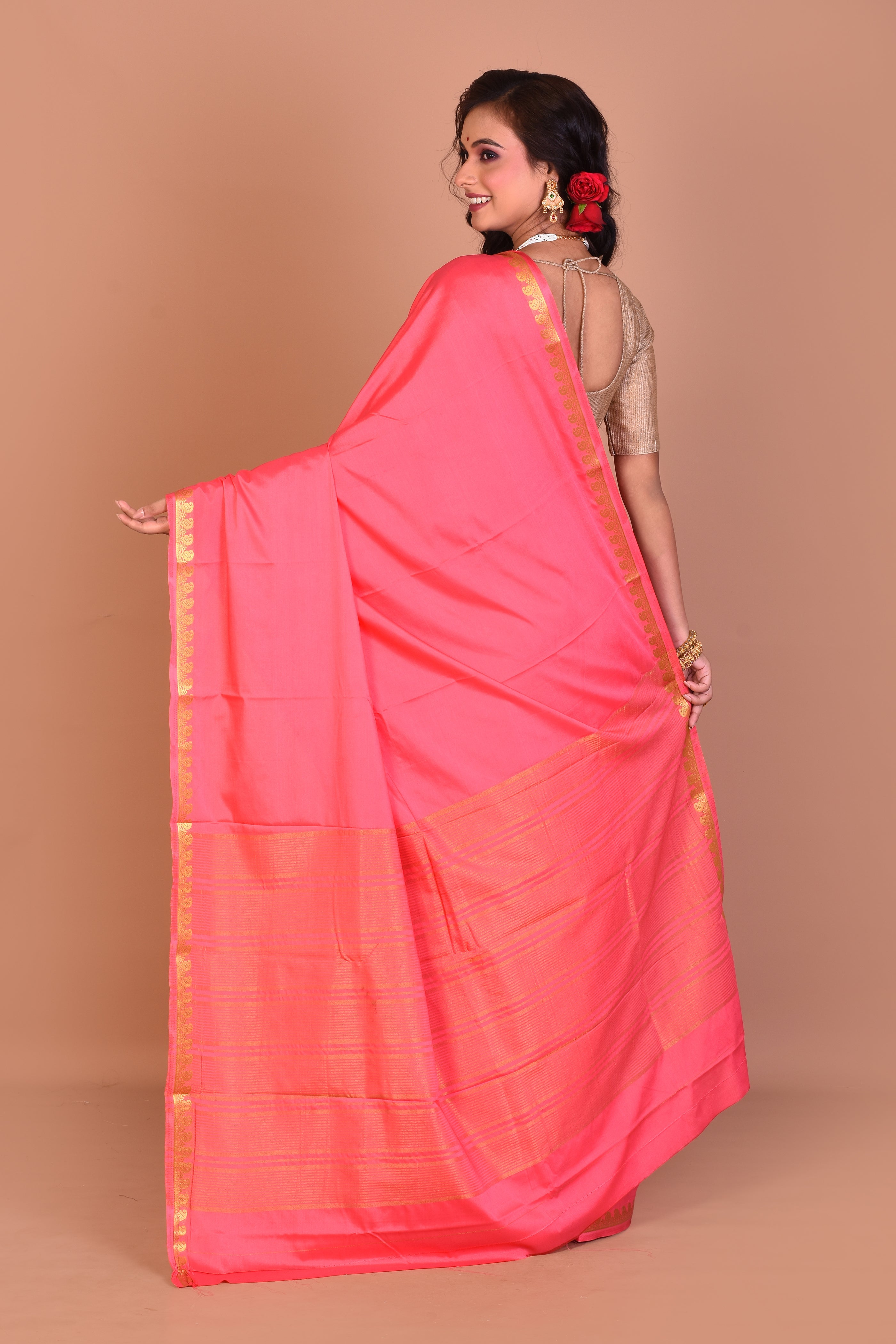 Light Pink Single Colored Blended Silk Saree with Blouse Piece - Keya Seth Exclusive