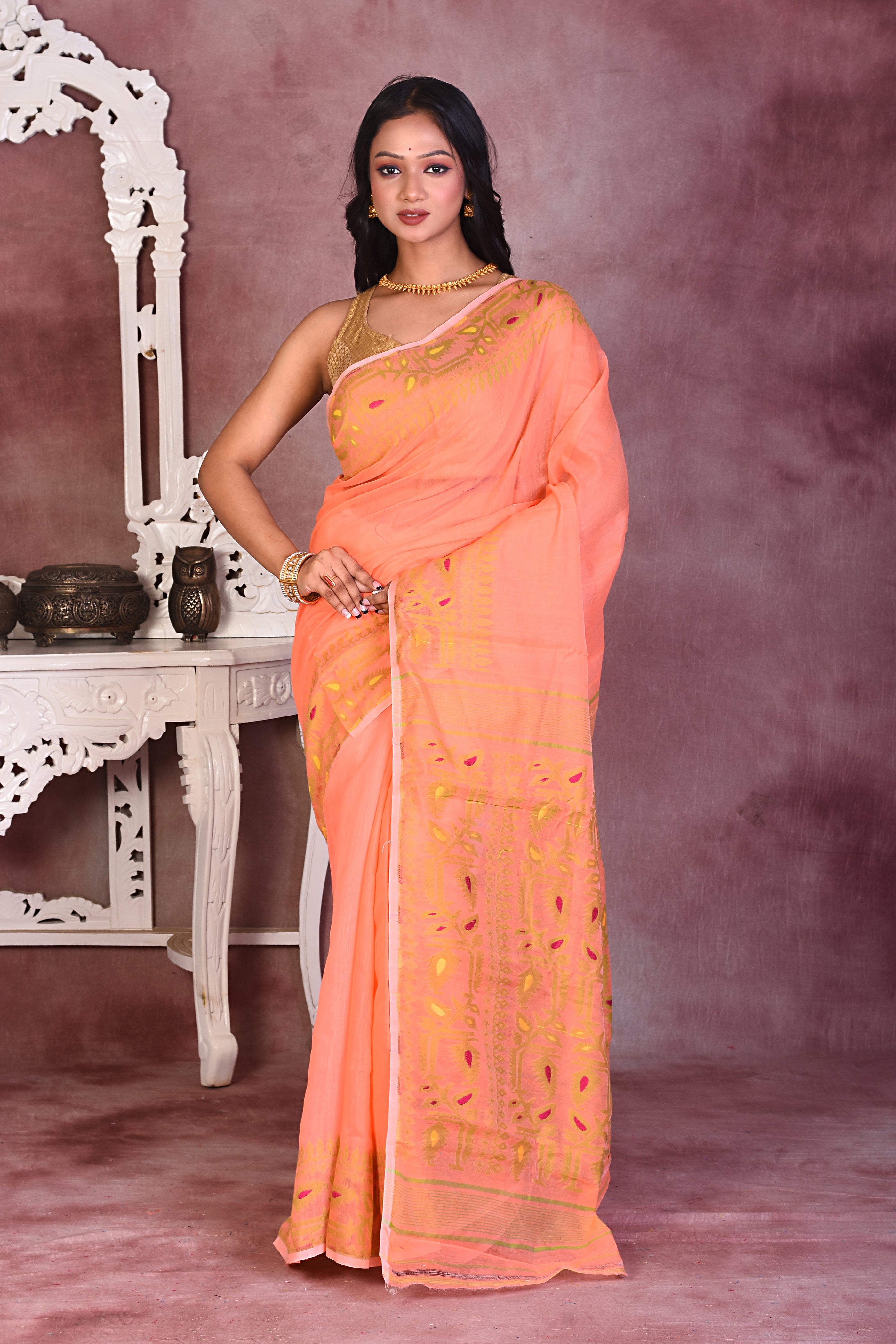 Beautiful Orange Jamdani Saree - Keya Seth Exclusive