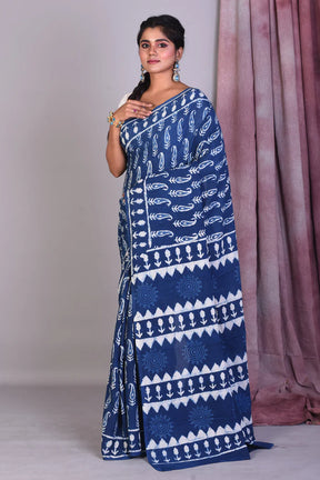 Navy Blue Blended Silk Saree with ThreadWorks - Keya Seth Exclusive