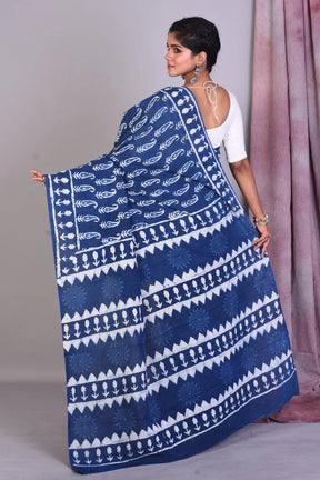 Navy Blue Blended Silk Saree with ThreadWorks - Keya Seth Exclusive