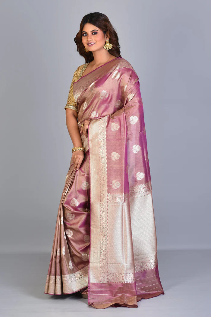 Magenta Crushed Tissue Saree with Zari Works - Keya Seth Exclusive