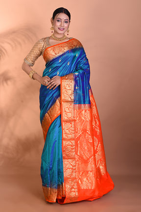 Gorgeous Blue Dual Tone Kanjivaram Saree - Keya Seth Exclusive