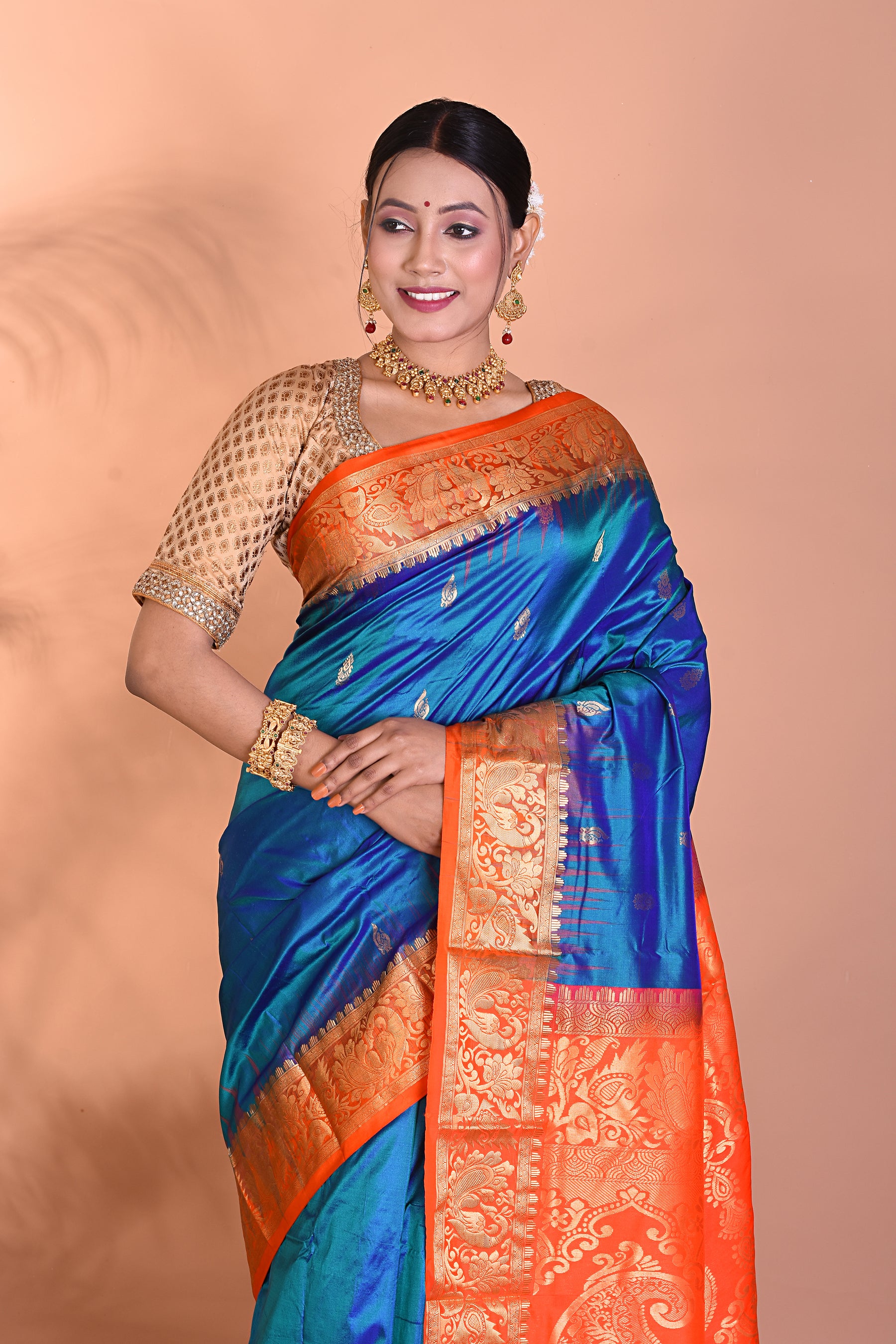 Gorgeous Blue Dual Tone Kanjivaram Saree - Keya Seth Exclusive