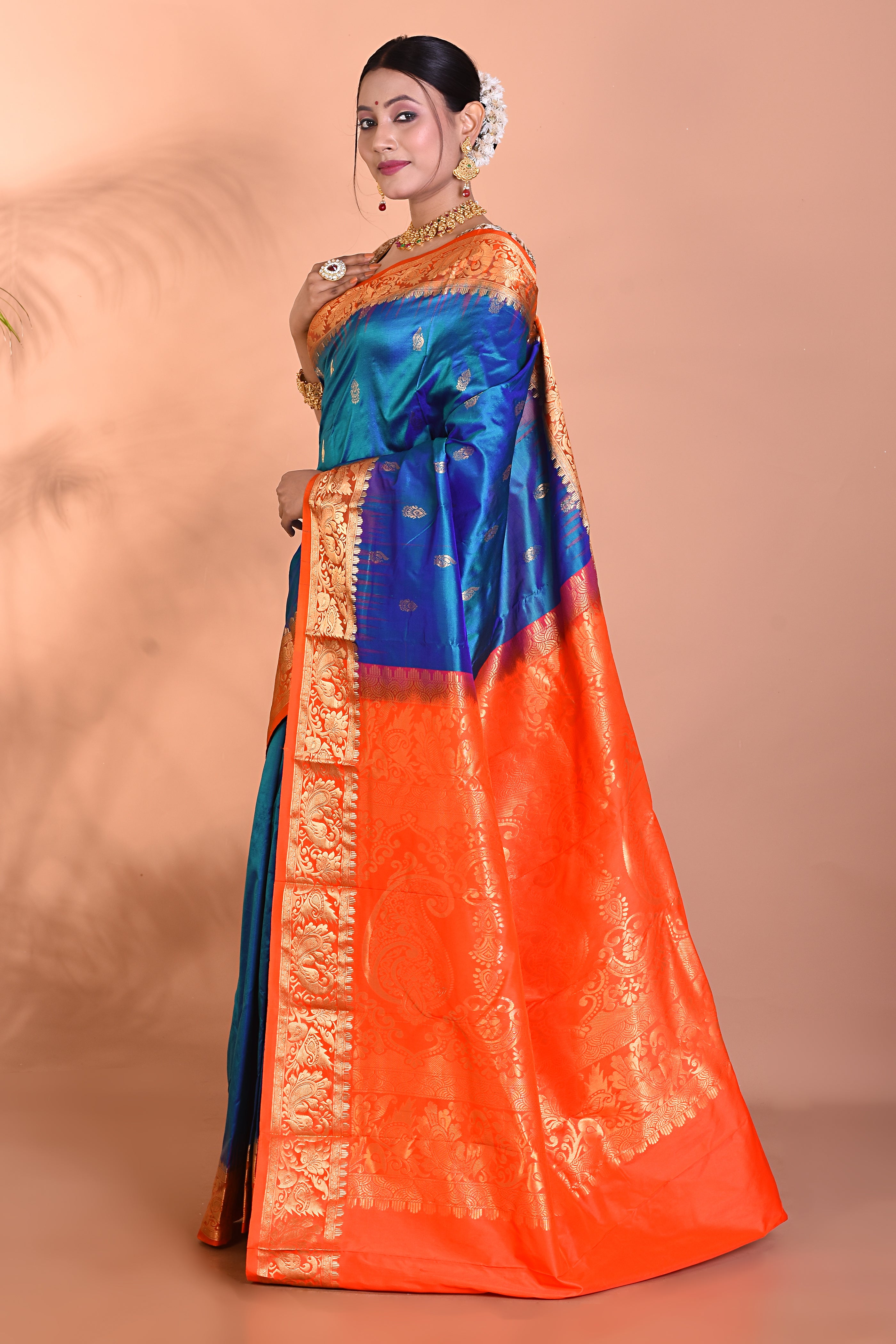 Gorgeous Blue Dual Tone Kanjivaram Saree - Keya Seth Exclusive