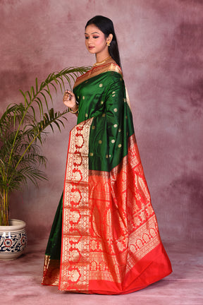 Dark Green with Red Borders Pure Kanjivaram Saree - Keya Seth Exclusive