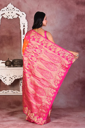 Orange with Pink Borders Pure Kanjivaram Saree - Keya Seth Exclusive