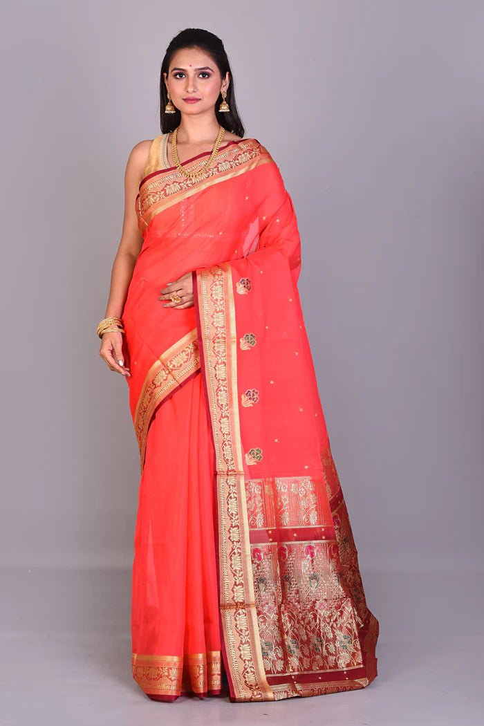 Pink Pattu Silk Saree with Maroon Borders - Keya Seth Exclusive