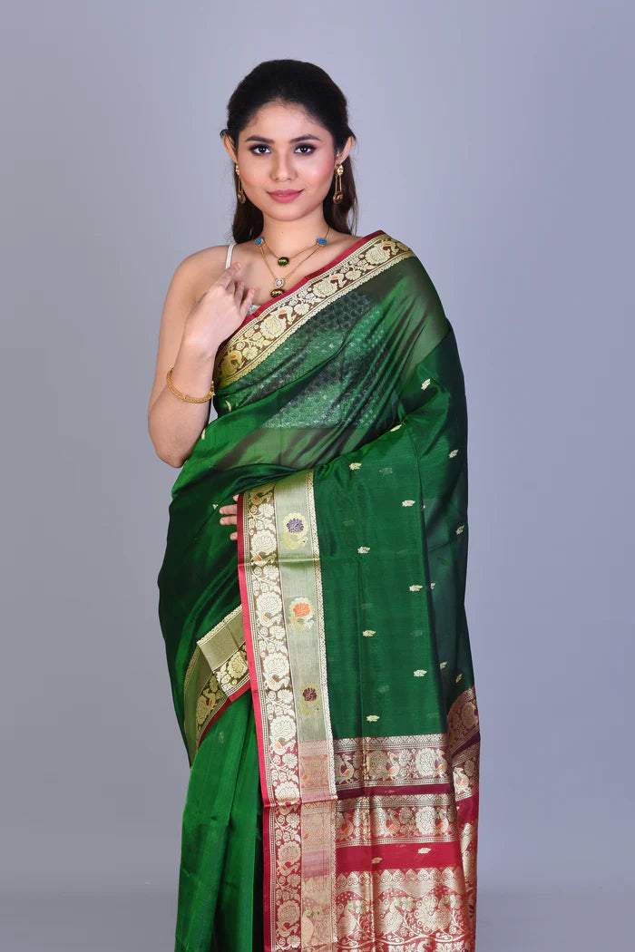 Bottle Green Pattu Silk Saree with Blouse Piece - Keya Seth Exclusive