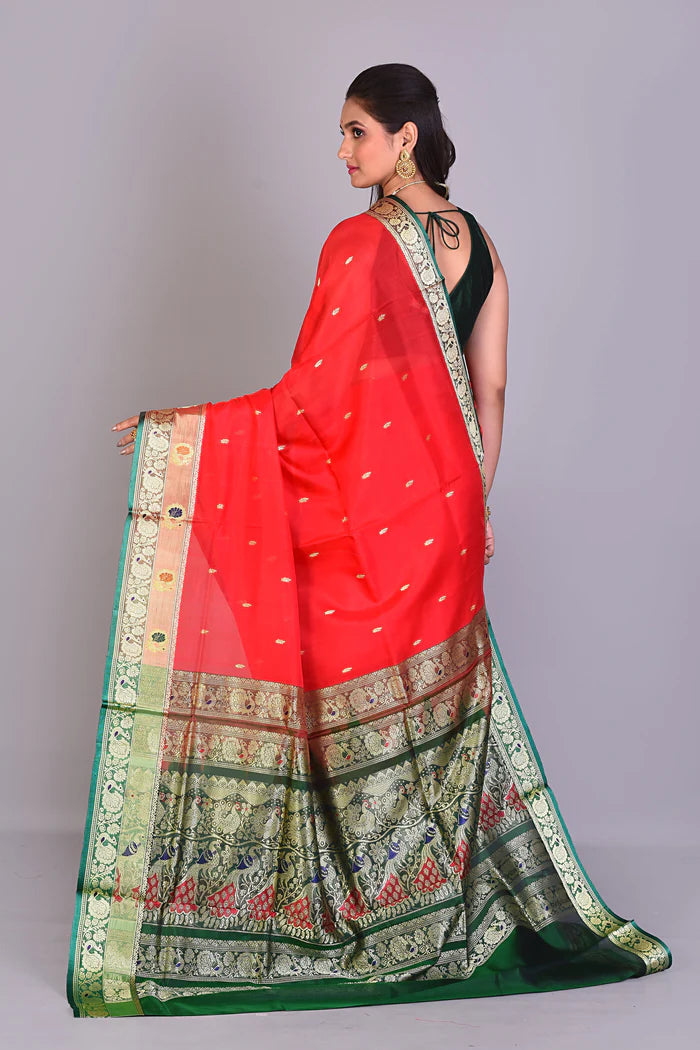 Red Pattu Silk Saree with Blouse Piece - Keya Seth Exclusive