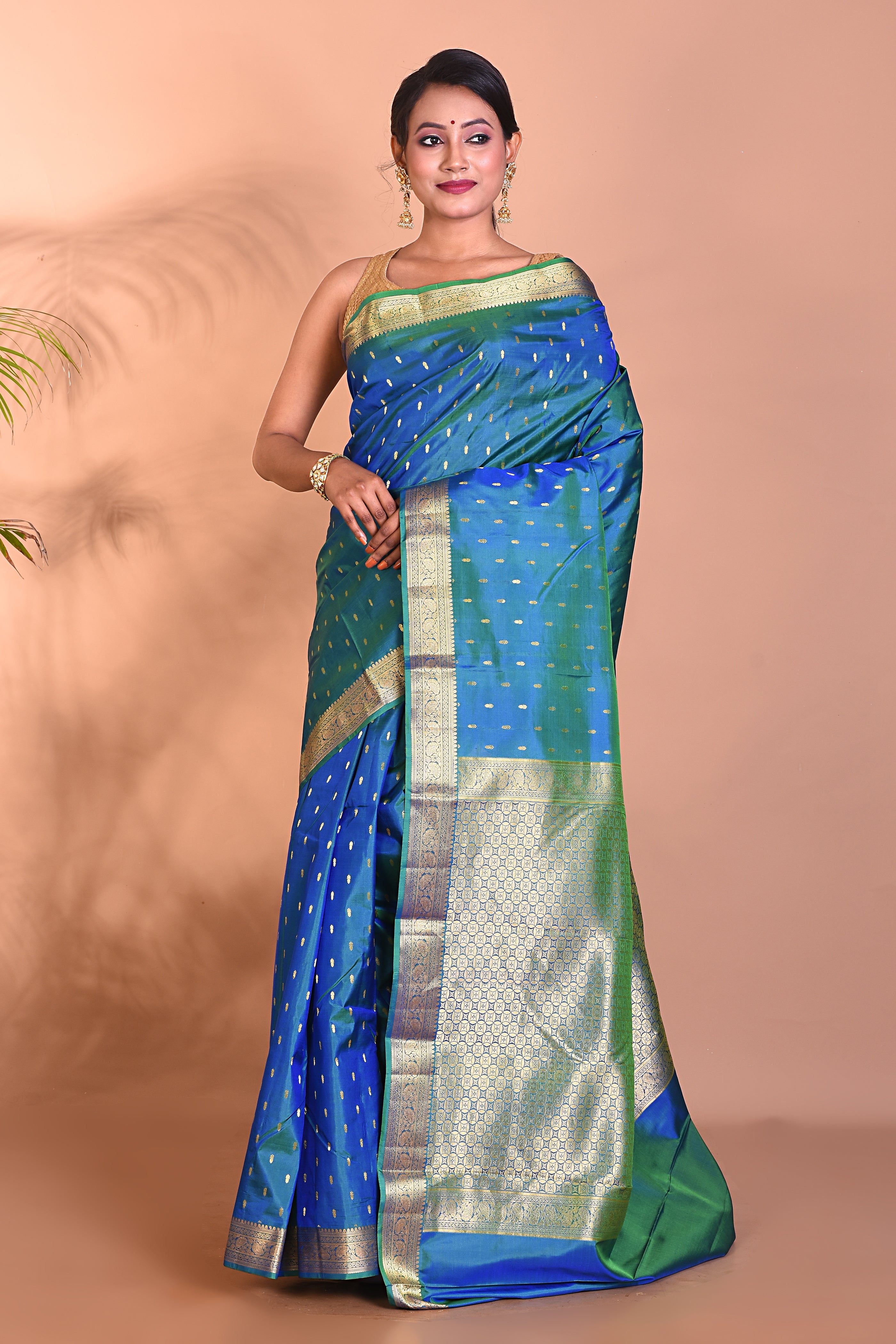 Elegant Blue Dual Tone Pure Kanjivaram Saree - Keya Seth Exclusive