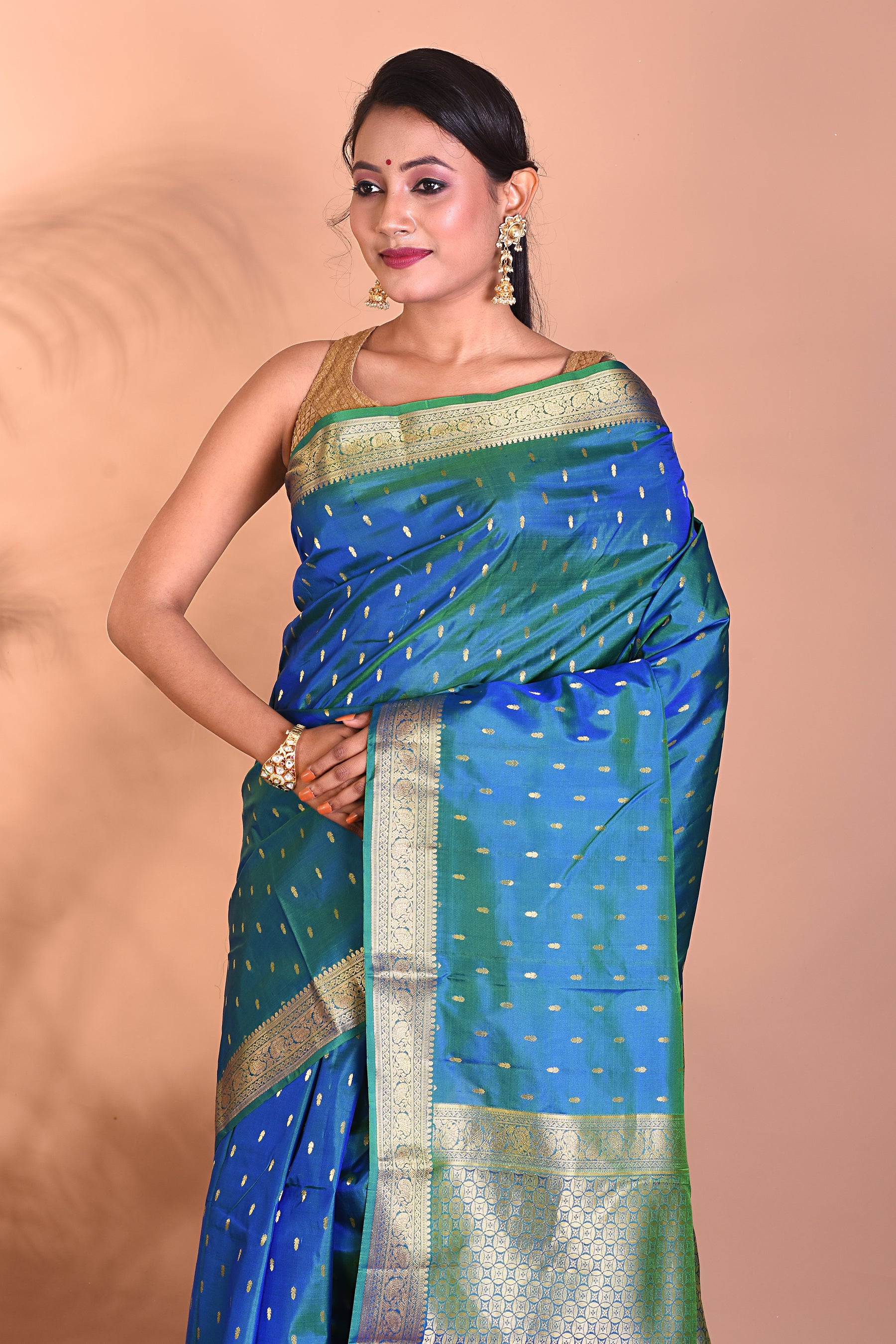 Elegant Blue Dual Tone Pure Kanjivaram Saree - Keya Seth Exclusive