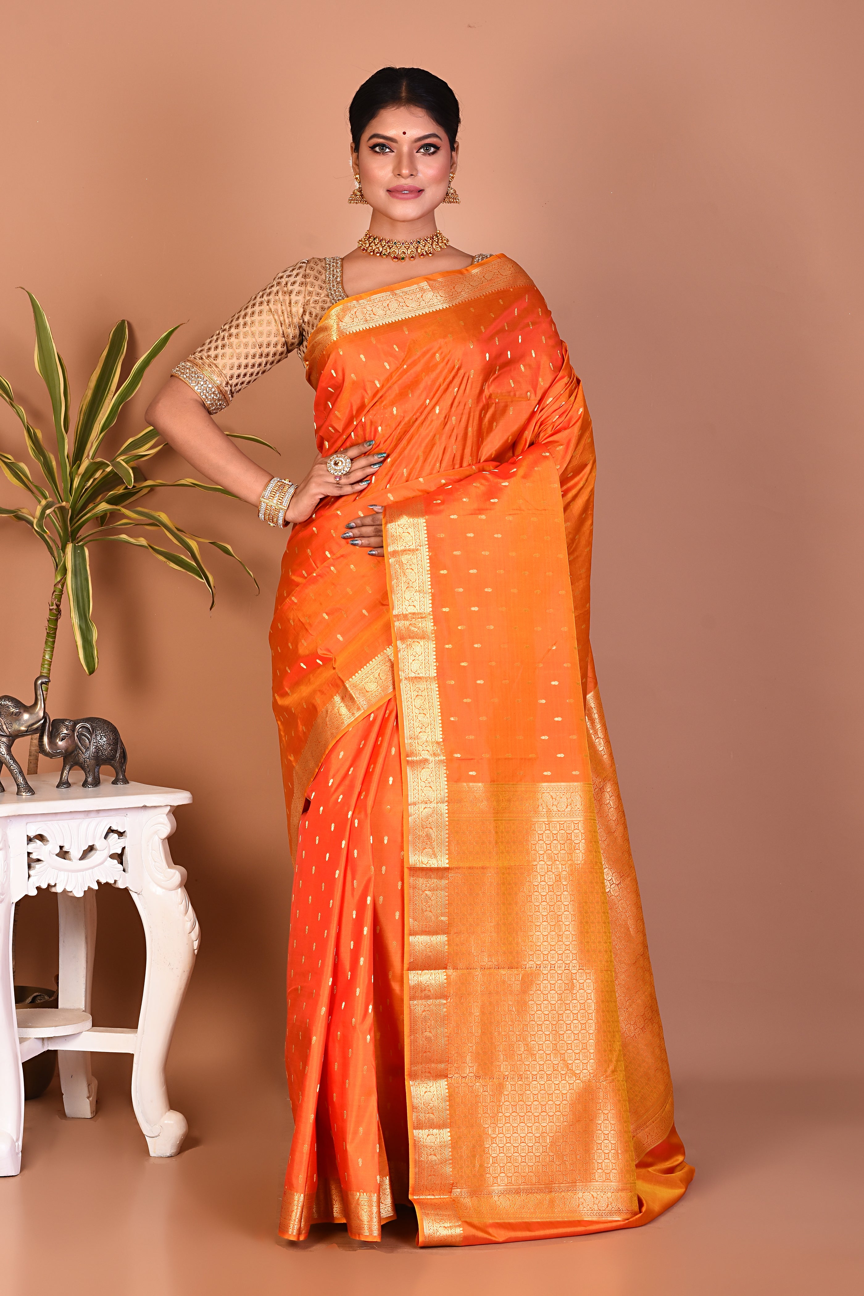 Gorgeous Orange Kanjivaram Saree - Keya Seth Exclusive