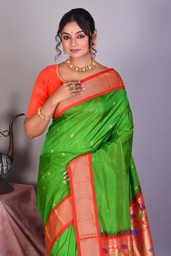 Green Blended Paithani Saree with Zari Work - Keya Seth Exclusive
