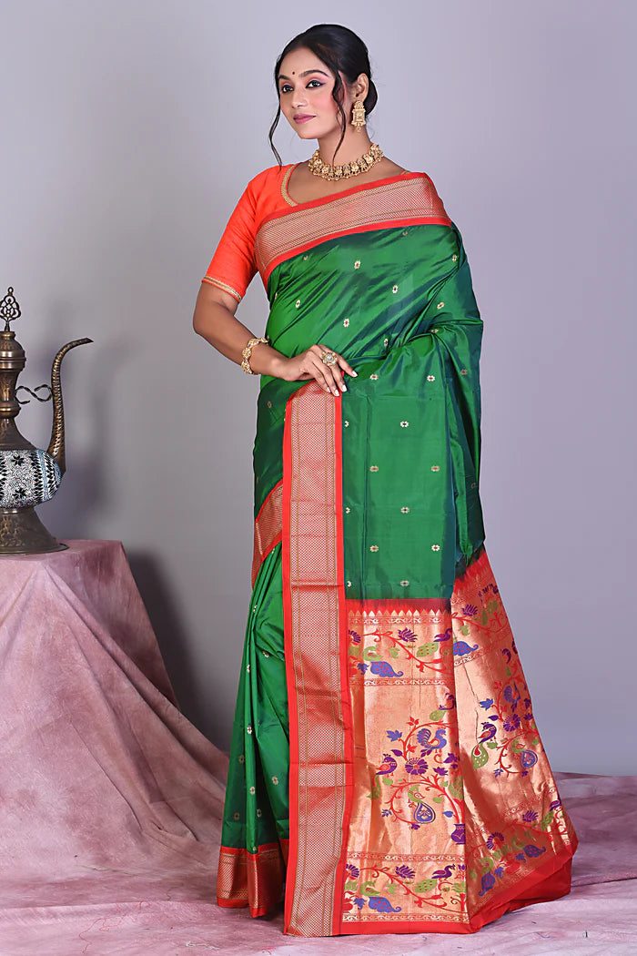 Bottle Green Blended Paithani Saree with Zari Work - Keya Seth Exclusive