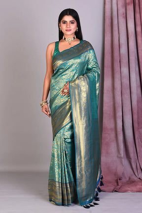 Prussian Green Blended Silk Saree with Golden Zari - Keya Seth Exclusive