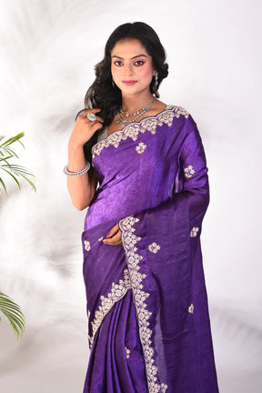 Fancy Purple Satin Silk Saree - Keya Seth Exclusive