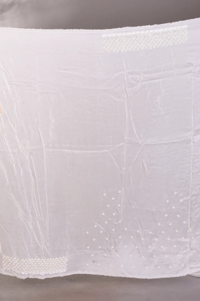 Fancy White Satin Silk Saree - Keya Seth Exclusive