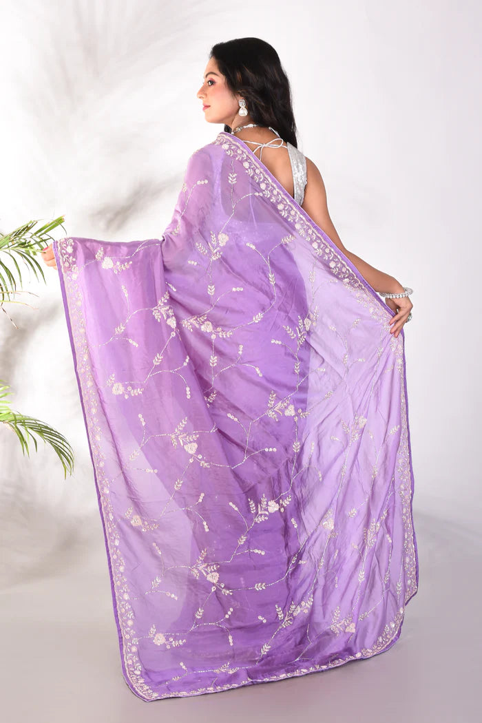 Fancy Purple Satin Silk Saree - Keya Seth Exclusive