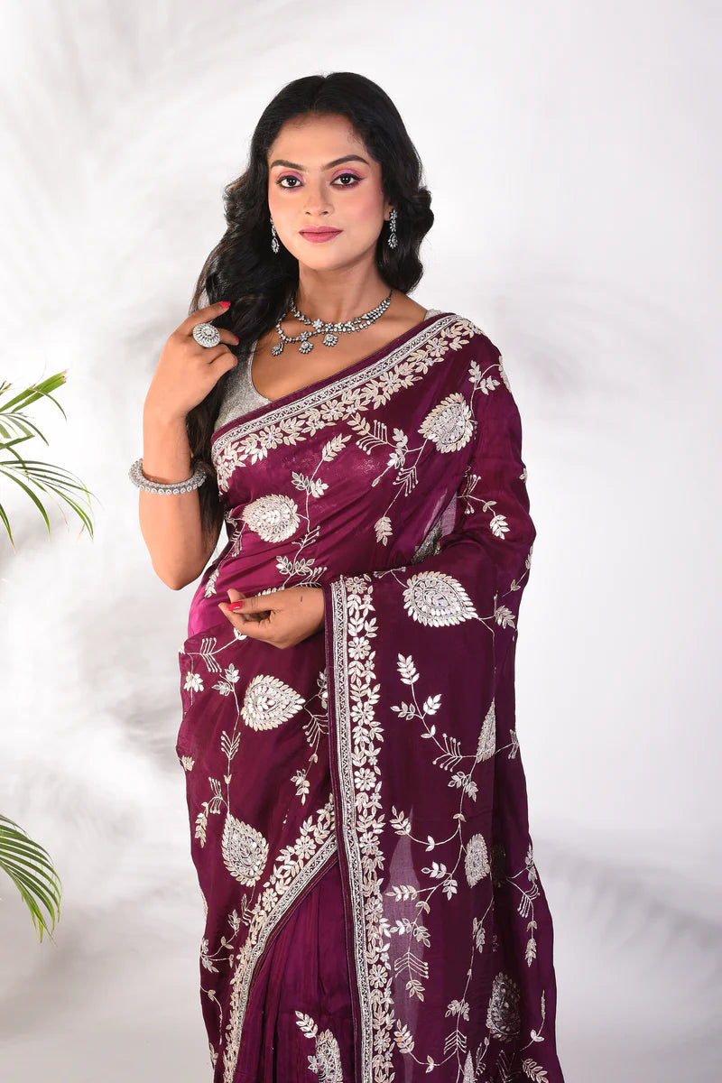 Fancy Wine Jimmy Choo Saree - Keya Seth Exclusive