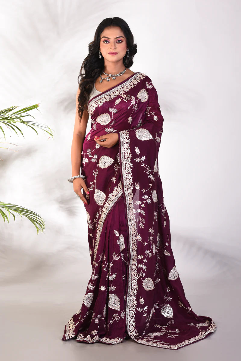 Fancy Wine Jimmy Choo Saree - Keya Seth Exclusive