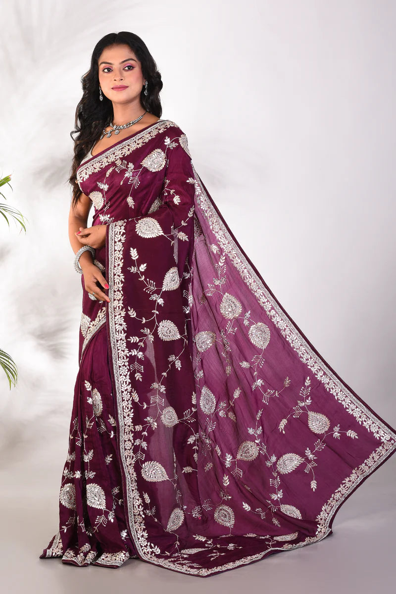 Fancy Wine Jimmy Choo Saree - Keya Seth Exclusive