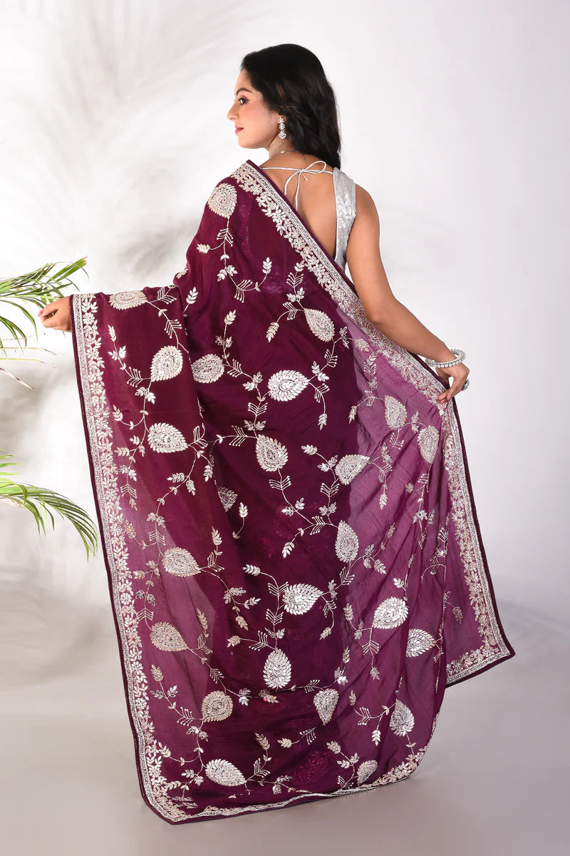 Fancy Wine Jimmy Choo Saree - Keya Seth Exclusive