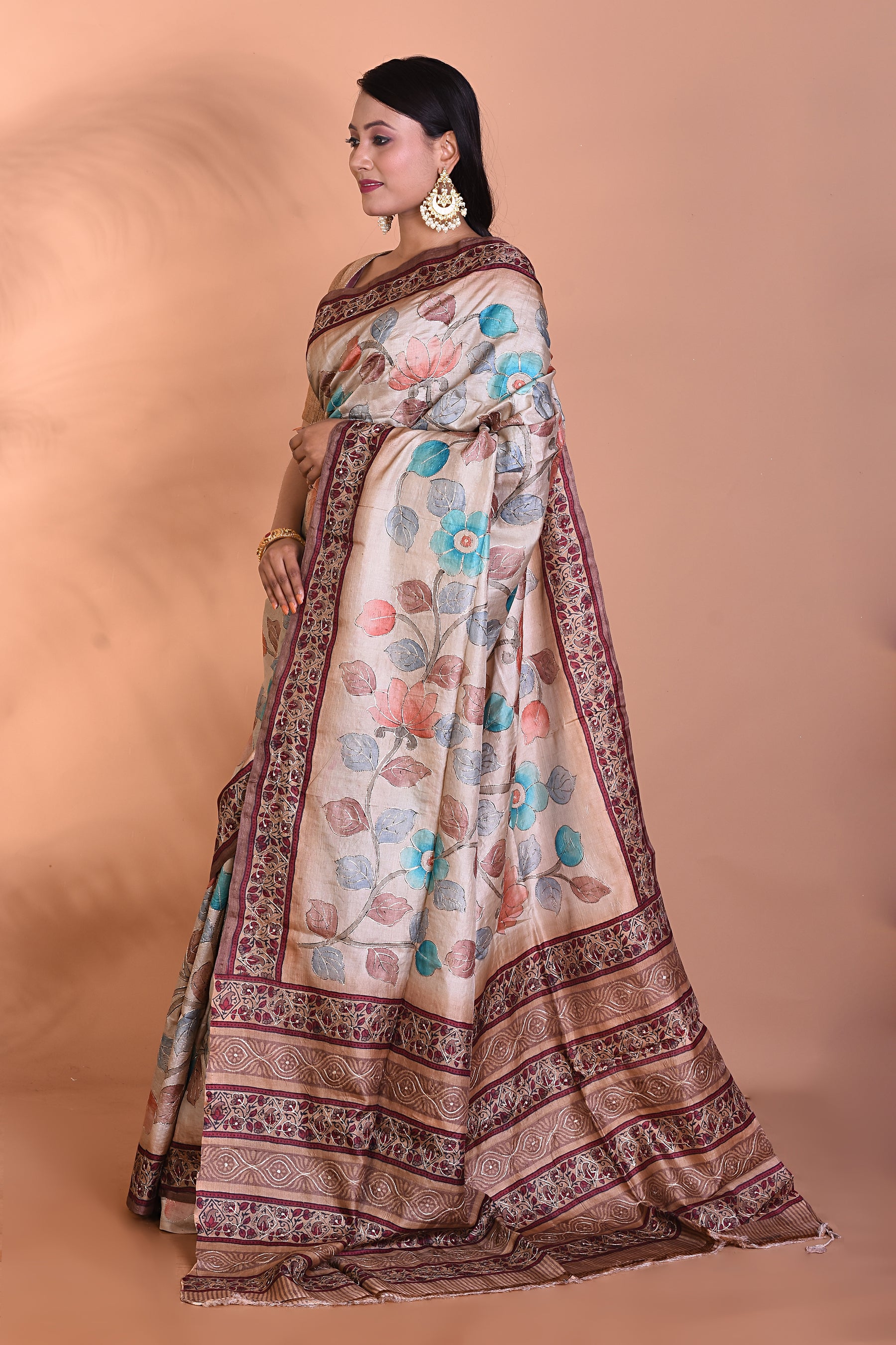 Grey Pure Tussar Silk Saree - Keya Seth Exclusive