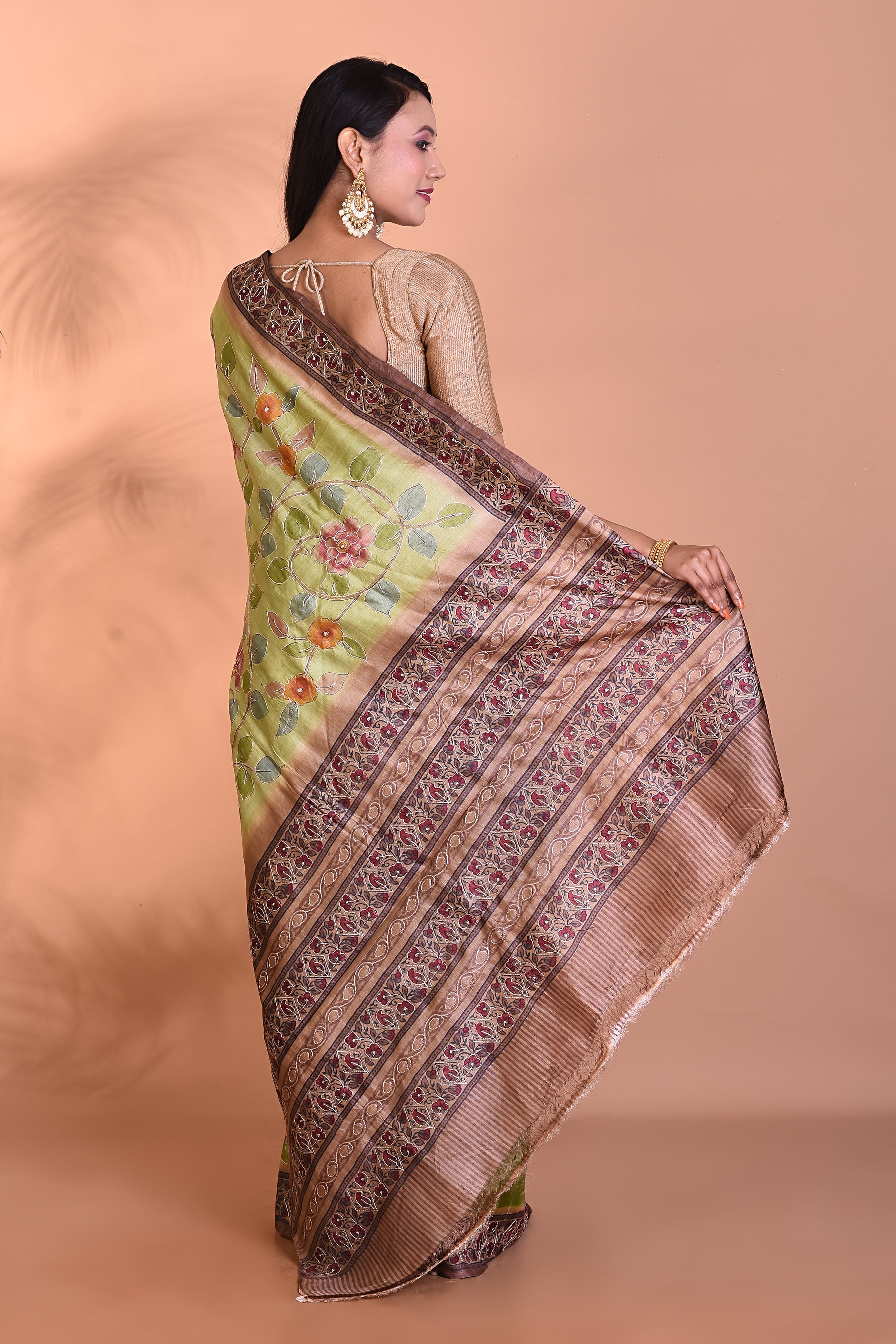 Pure Green Tussar Silk Saree - Keya Seth Exclusive