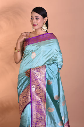 Light Blue Katan Silk Saree - Keya Seth Exclusive