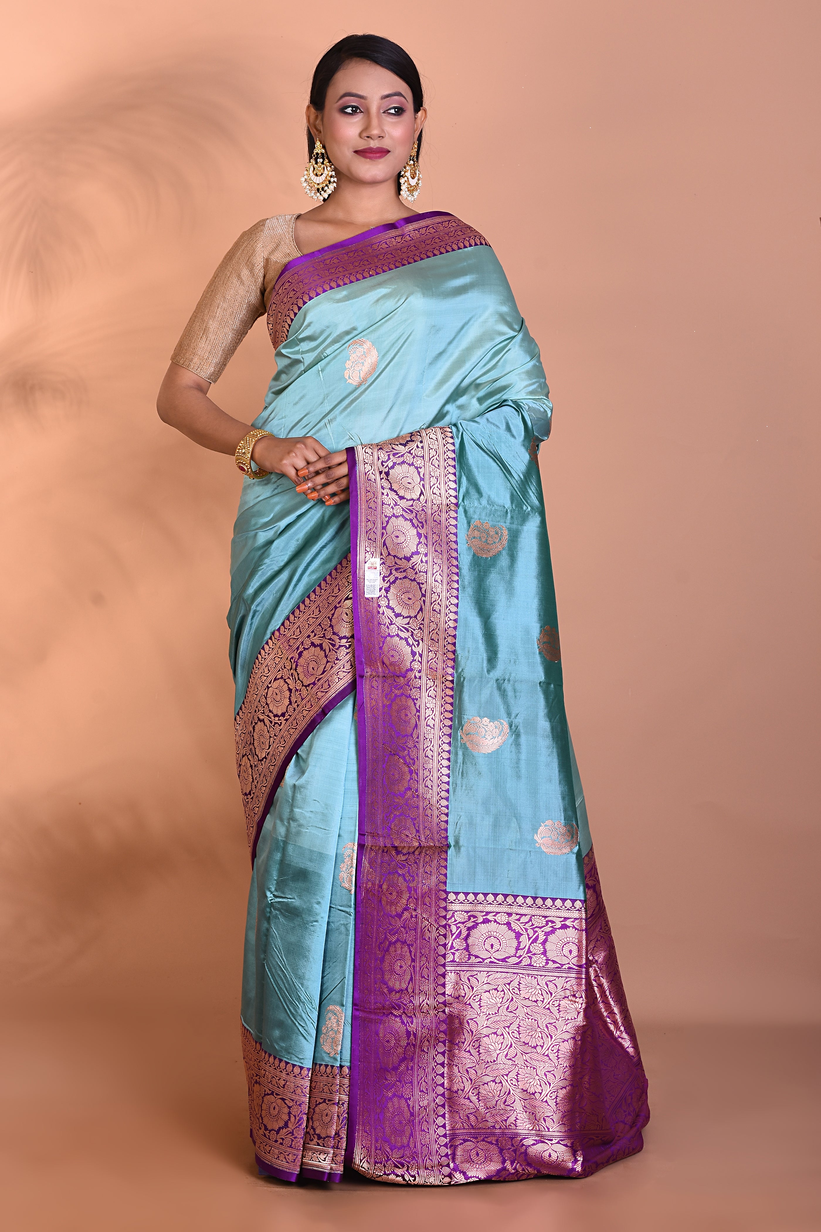 Light Blue Katan Silk Saree - Keya Seth Exclusive