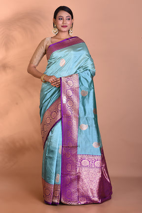 Light Blue Katan Silk Saree - Keya Seth Exclusive