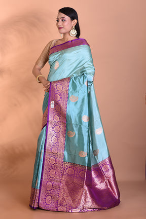 Light Blue Katan Silk Saree - Keya Seth Exclusive