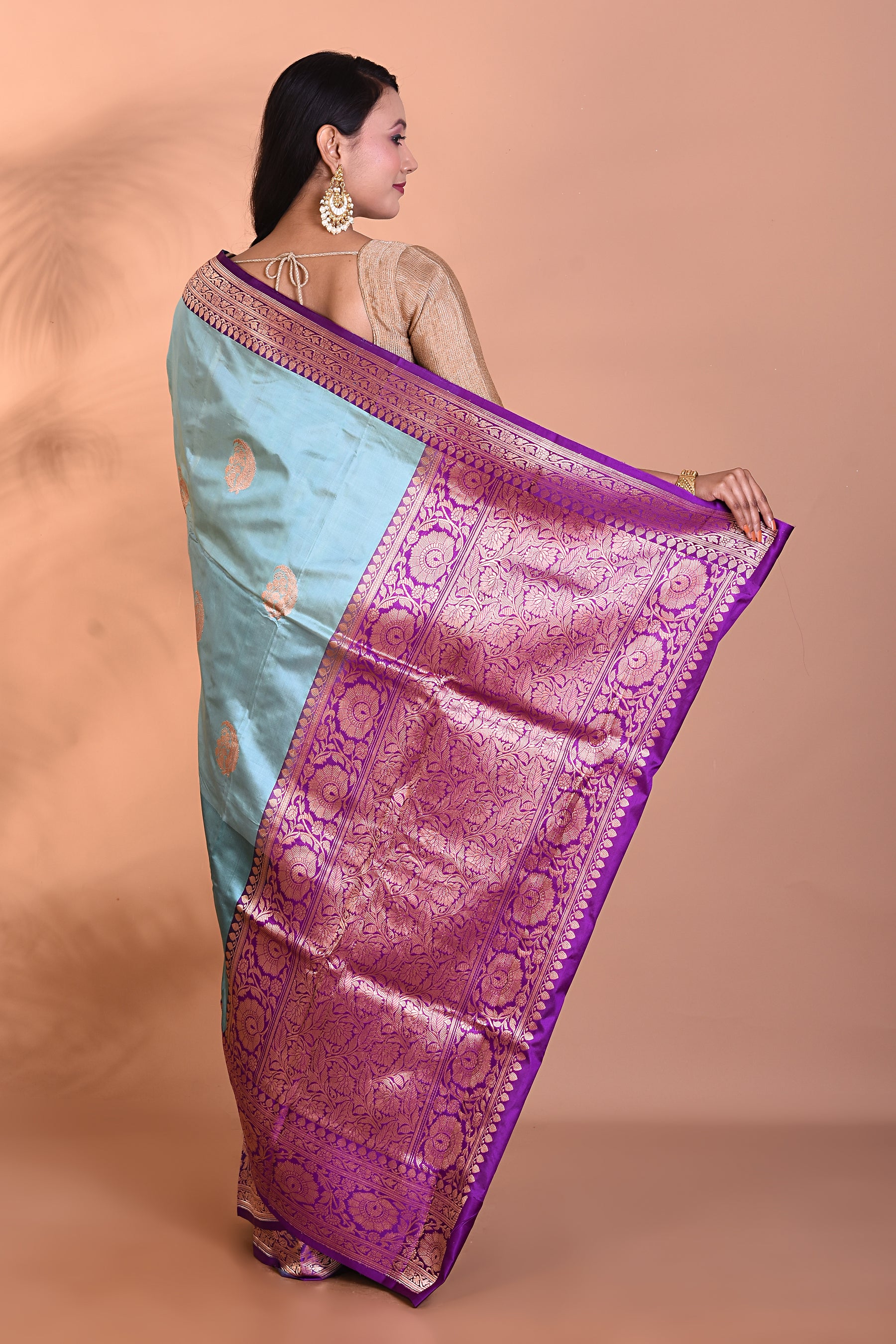 Light Blue Katan Silk Saree - Keya Seth Exclusive