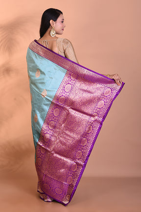 Light Blue Katan Silk Saree - Keya Seth Exclusive