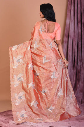 Orange Crushed Tissue Saree with Golden Zari - Keya Seth Exclusive