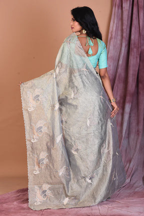 Sea Green Crushed Tissue Saree with Golden Zari - Keya Seth Exclusive